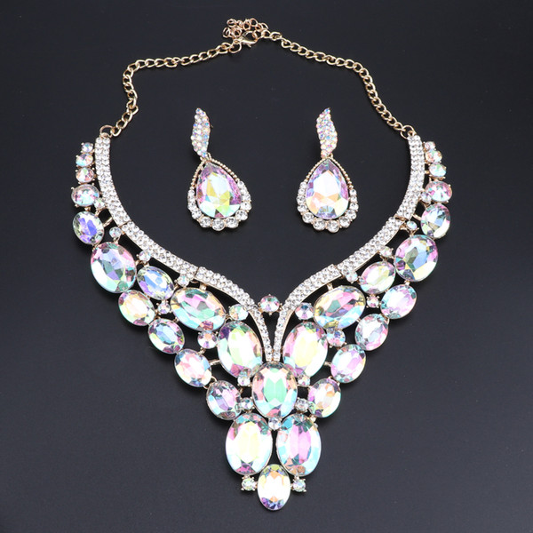 OEOEOS Women Jewelry Sets Fashion African Beads Jewelry Set Bridal Costume Indian Wedding AB color Crystal Necklace Earrings Set