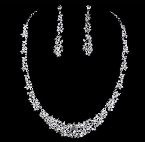 Trendy Wedding Bridal Prom Rhinestone Crystal Necklace Earrings Jewelry Set Party Necklaces Earring Sets For Girls & Womens