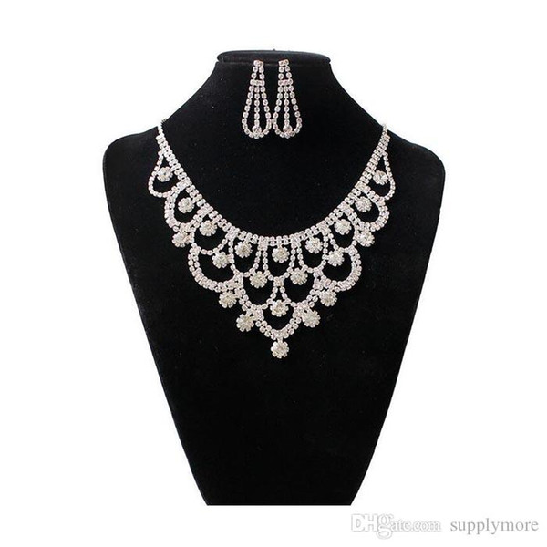 Fashion Crystal Wedding Jewelry Set Statement Necklaces Earrings Sets for Bridal High quality 1 pcs free shipping