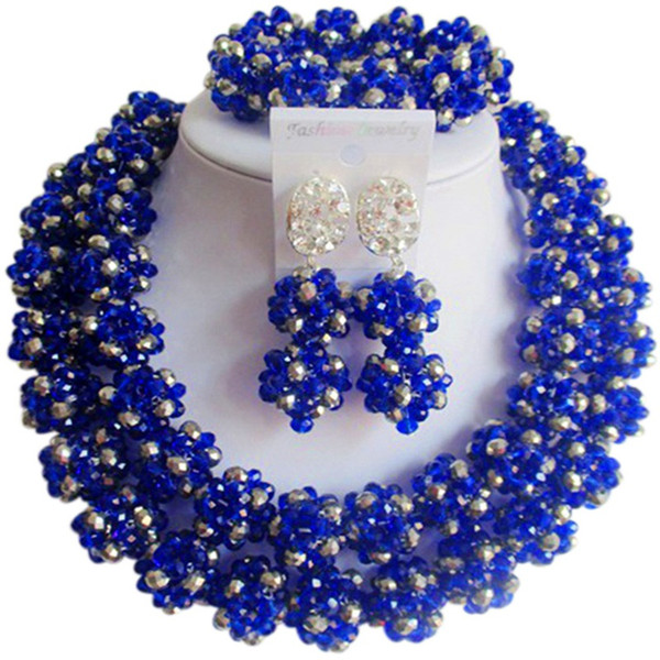 Wonderful Royal Blue Silver Color Classic Nigerian Women Wedding Crystal Jewelry Sets 2C-SJHQ-06