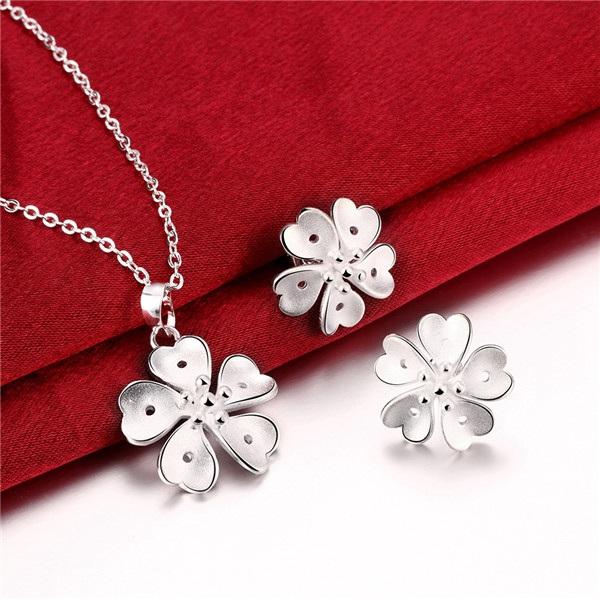 wedding Rhombus flower silver plated jewelry sets for women DS805,popular 925 silver earring ring jewelry set