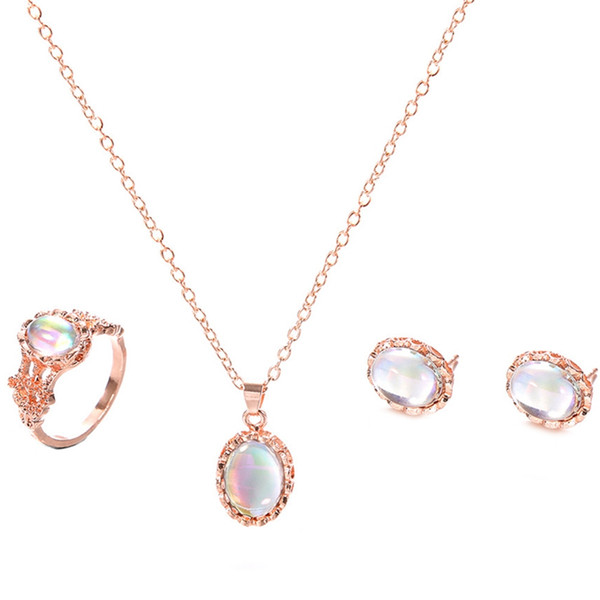 Jewelry Sets African Bridal Gold Color Opal Necklace Earrings Ring Wedding Crystal Sieraden Women Fashion Jewellery Set