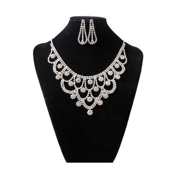 Fashion Austrian Crystal Wedding Jewelry Set Flower shaped Statement Necklaces Earrings Sets for Bridal Free shipping