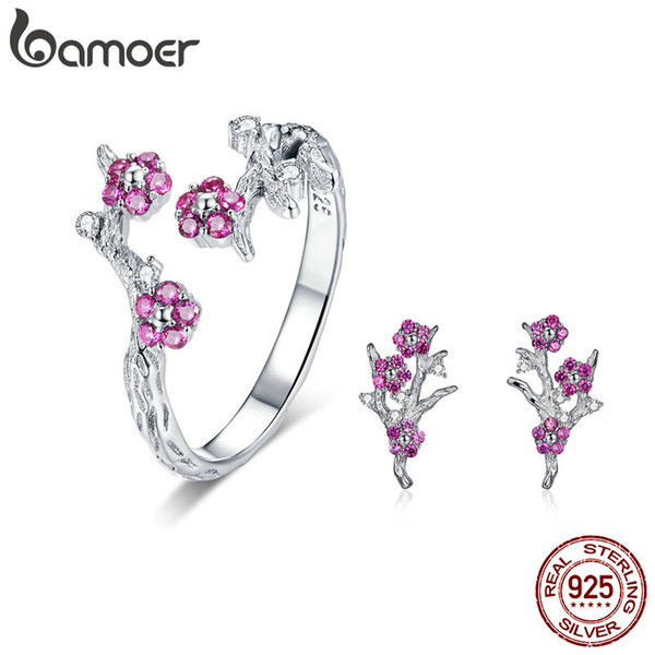 Jewelry Sets 925 Sterling Silver Blooming Wintersweet Plum Flower Rings Stud Earrings Birthday Anniversary Girlfriend Fine Jewelry Gift