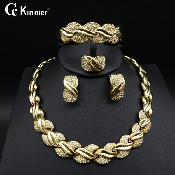 whole saleFashion of women jewelry set African Dubai gold-color Exaggerate necklace bracelet earrings wedding african beads jewelry sets