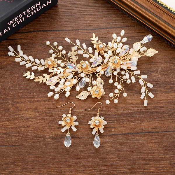 Pearl Rhinestone Crystal Bridal Hair Pin Hairpin Earring Sets Hair Accessories Jewelry Set for Wedding Anniversary Engagement SL