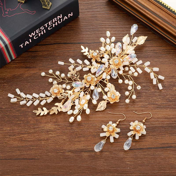 Pearl Rhinestone Crystal Wedding Bridal Hair Pins Earrings Sets Hair Accessories Bride Noiva Hairpins Headpiece Jewelry Set BH