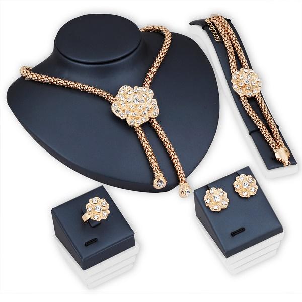 (6 set/lot) Fashion elegant jewelry set simple sweet imitated diamond flower pendant necklace earrings ring bracelet set