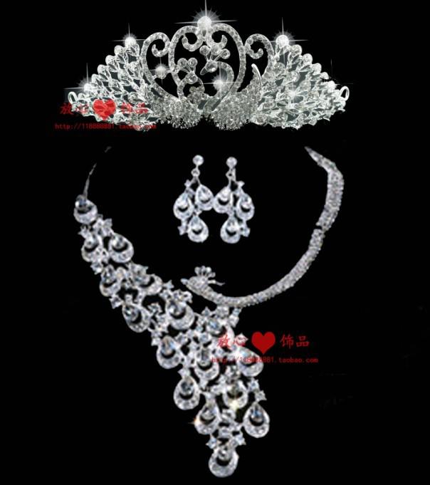 The bride accessories female jewelry the wedding alloy necklace rhinestone earrings piece set wedding dress formal dress