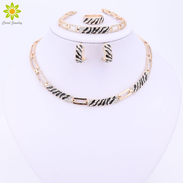 New Jewelry Sets Enamel Necklace Ring Bracelet Earrings Wedding Gold Color For Women Crystal Maxi Dress Accessories