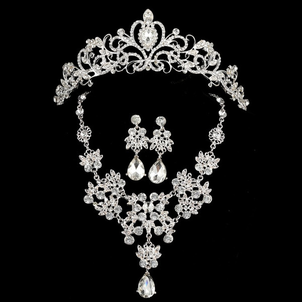 Wedding diamond jewelry, Necklace, Earring, Crown, 3 piece-set,noble and delicate ,free shipping and high quality