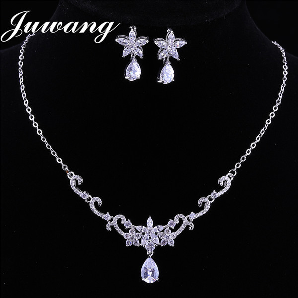 JUWANG 2018 NEW Luxury CZ Bridal Wedding Jewelry Sets for Women Star Shape Necklace Earring Set Engagement Party Jewelry Gift