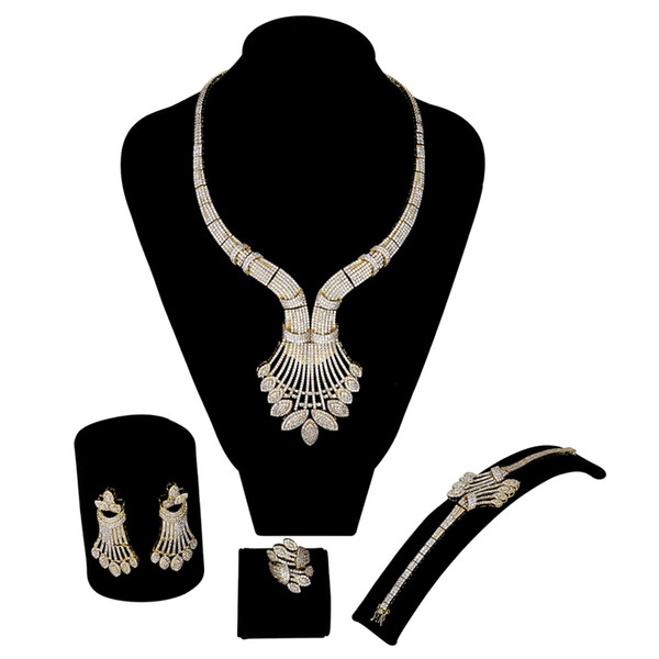 New luxury Women wedding Jewelry Sets setting white cz 4pcs sets ( necklace + bracelet + earrings ring) free drop shipping