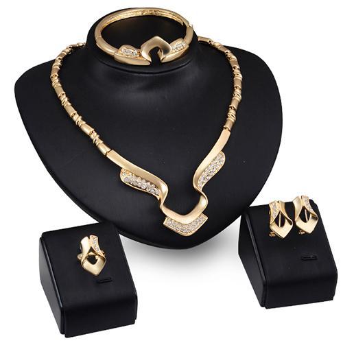 Hot! 2016 Women's Stylish Banquet Party Alloy Choker Necklace Bracelet Ring Earrings Set Newest Arrival