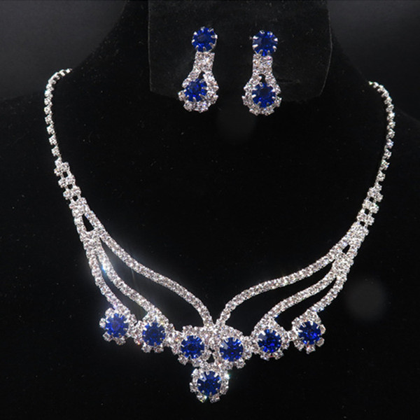 YT039 Necklace Set Wedding Jewelry High Quality Fashion Alloy Necklace Blue Rhinestone Necklace Set Crystal Jewelry Sets for Brides