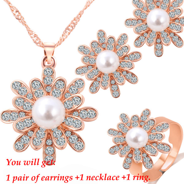 (1 pair of earrings +1 necklace +1 ring) fashion flowers crystal jewelry set factory direct wedding jewelry set