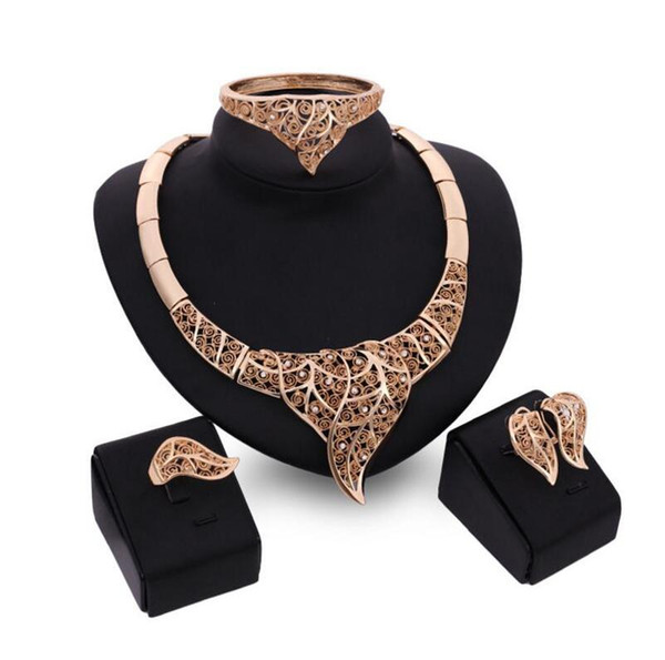 Fashion Bride Jewelry Sets For Women Best Gift High-Grade 18kgp Alloy Necklace Earrings Bracelet Ring Sets 61154123