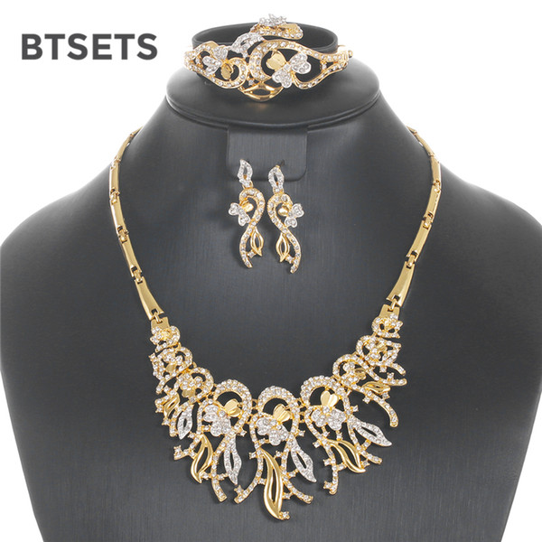 BTSETS Wedding Jewelry Sets For Women Gold Color African Beads Jewelry Set Plant Fashion Imitation Crystal Jewellery Set