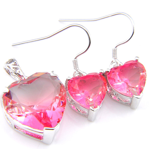 Wholesale Earring Pendants Jewelry Sets Heart-shaped Bi colored Tourmaline Crystal Zircon Silver Bride Wedding Sets NEW