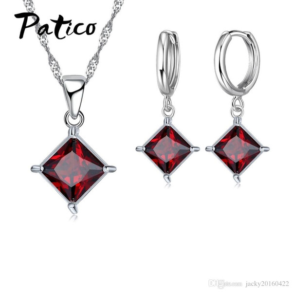 PATICO Classic Bridal Jewelry Sets For Brides Bridesmaid 925 Sterling Silver Shiny Cubic Zircon CZ Crystal Earrings Necklaces