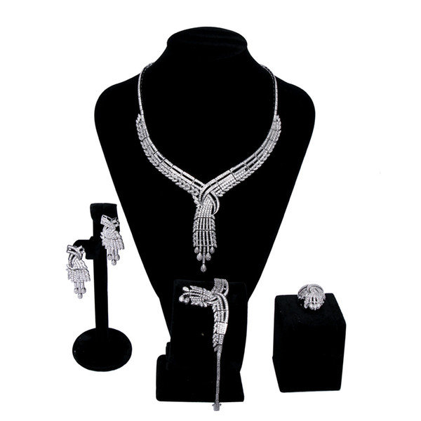 Luxury new Women wedding Jewelry Sets setting Cubic zircon 4pcs sets ( necklace + bracelet + earrings ring) free shipping