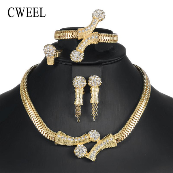 CWEEL Jewelry Sets Women Indian African Jewelry Set Plant Party Cheap Wedding Jewellery For Brides Dubai Sets