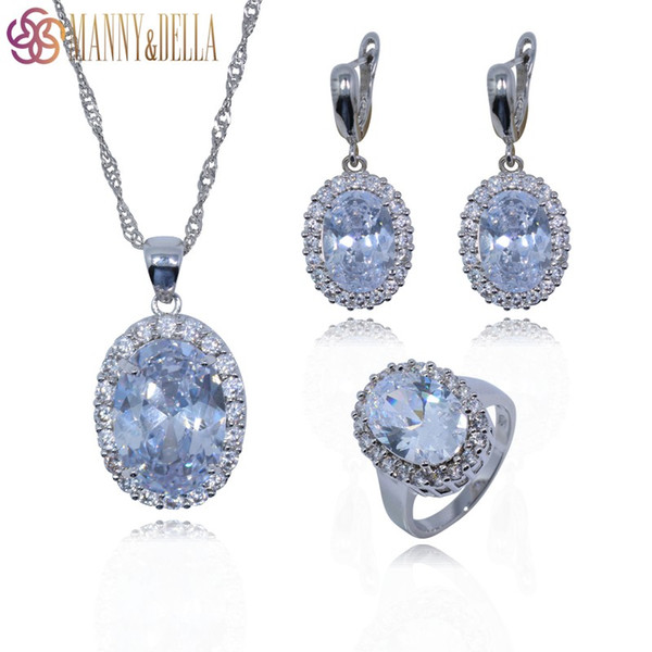 Gracious White Zircon 925 Sterling Silver Jewelry Sets Earrings/Pendant/Necklace/Ring For Women Free Gift TZ149