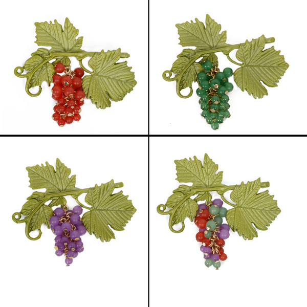 Jewelry Brooches For Women Vintage Brooch Purple Grape Green Leaf Branches Colorful Brooches Ladies Prooch Pins Set