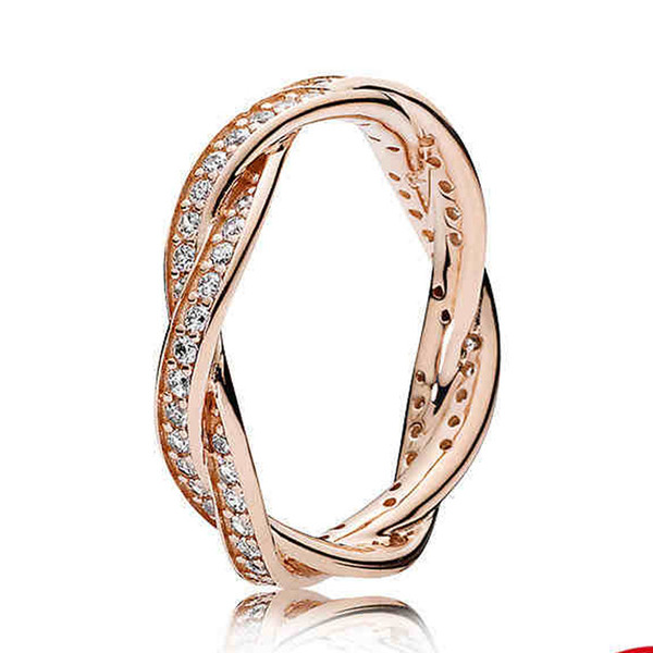 New 925 Sterling Silver Ring Rose Gold Pave Love Eternal Braided With Crystal Ring For Women Wedding Gift Fine Europe Jewelry