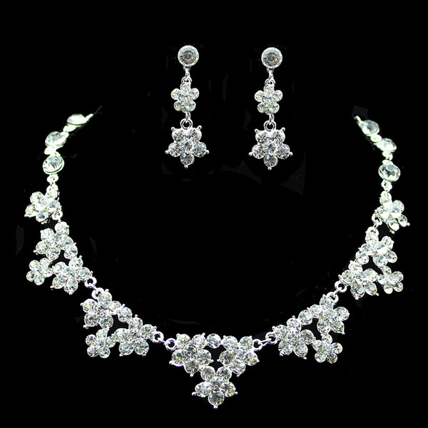 Wedding Jewelry Sets Engagement Bridal Rhinestone Earring and Necklace Sets Simple Shining Wedding dress Accessories Jewelry in Bulk