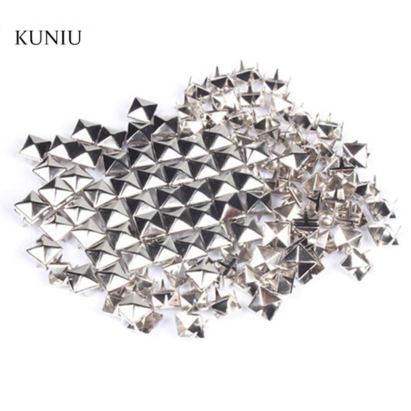 100Pcs/set DIY Spike Square Stud Rivet 7mm Punk Bag Belt Craft Silver Stainless Steel Pyramid Stud Rivet for Bag Jewelry Sets