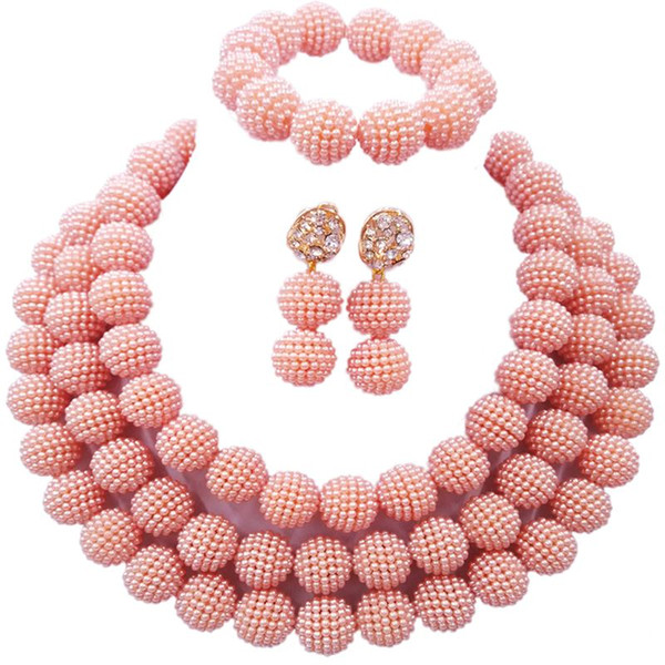 Latest 2018 Design Peach Color African Bridal Jewellery Sets for Women Wedding 3C-ZZ-11