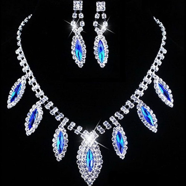 2018 New Style Clear Royal Blue Crystal Color Bridal Jewelry Sets Elegant Choker Necklace Earrings Set for Women Wedding Jewelry