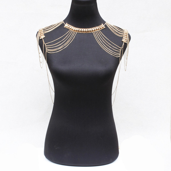 New European and American personality exaggerated heavy metal texture tassel necklace female shoulder chain body chain kh-1805