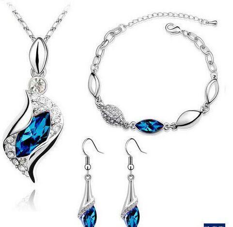 High Quality Crystal jewelry Set Austria Angel eyes Crystal set Earring + Bracelet + Pendant Necklace Fshion Jewellery 1083