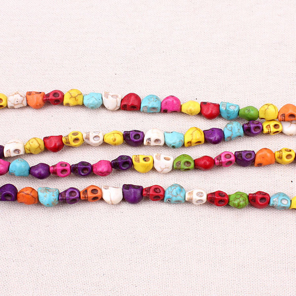 53pcs/Strand 6*8mm Multi-color Natural Stone Beads Skull CharmTurquoise Beads Jewelry Findings For DIY Jewelry Making