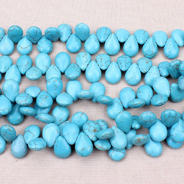 60pcs/Strand 9.5*13mm Blue Flat Semi Precious Stone Bead Tear Drop Turquoise Beads DIY Jewelry Making Accessories