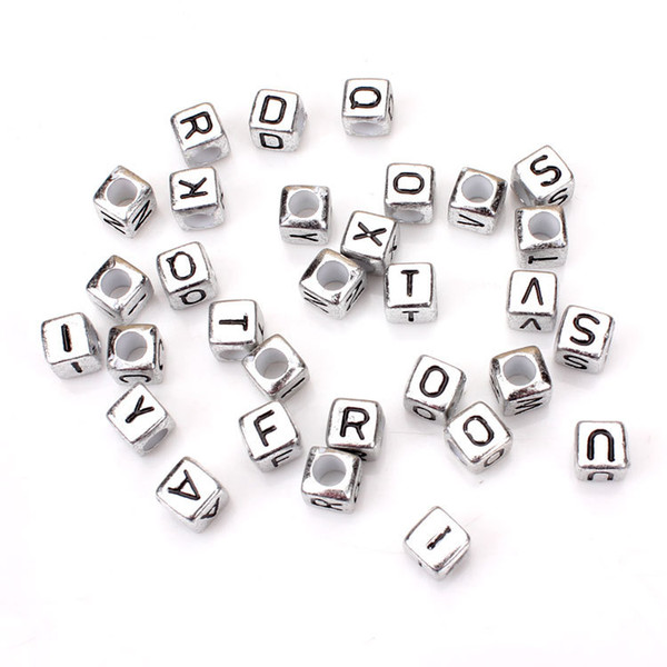 500pcs/lot Free Shipping Mixed Silver and Black Wholesale Alphabet /Letter Acrylic Cube Beads 6x6mm