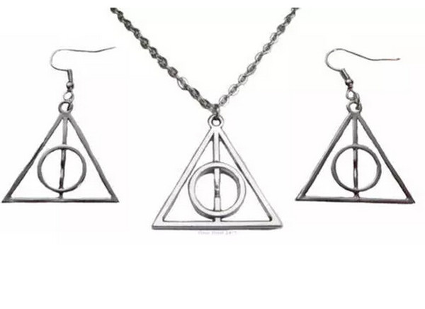 Vintage Silver DEATHLY HALLOWS Charms Choker Necklace Earrings Jewelry Sets For Women Dress Brand DIY Jewelry Bijoux Gift S95