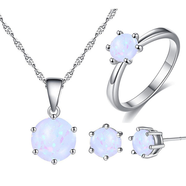 Luxury Women Wedding Necklace Earrings Ring Elegant silver colors Bridal Jewelry Set copper plated Silver AAA Zircon Crystal Gift drop ship