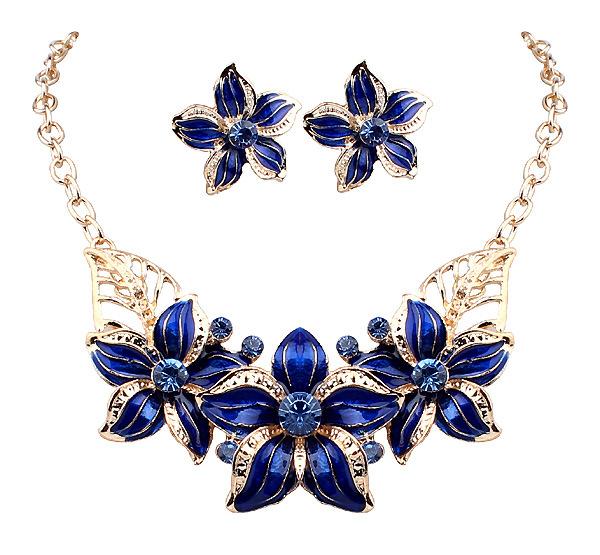 Hot Seling 18K Gold Plated Austrian Crystal Enamel Flower Jewelry Sets Fashion African Necklace and Earring Set for Women DHW254