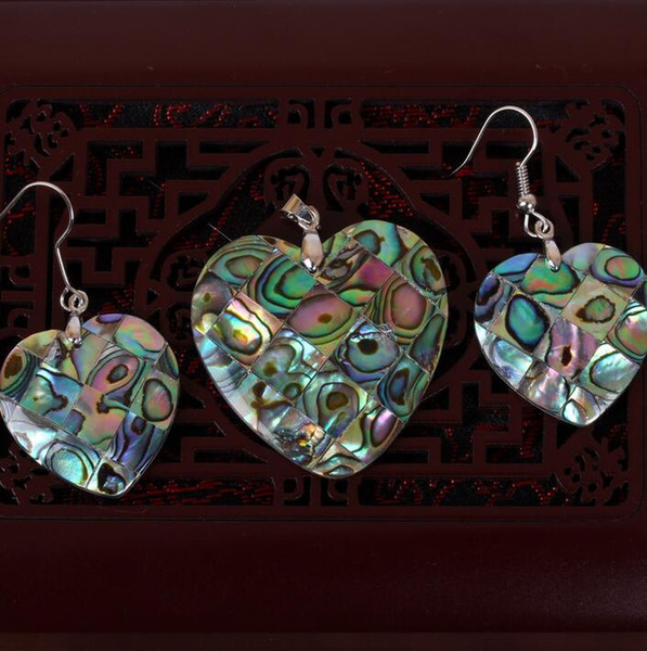 New Women Beautiful Natural Abalone Shell Dangle Earrings Reiki Pendulum Pendant Sets Charms European Fashion Jewelry