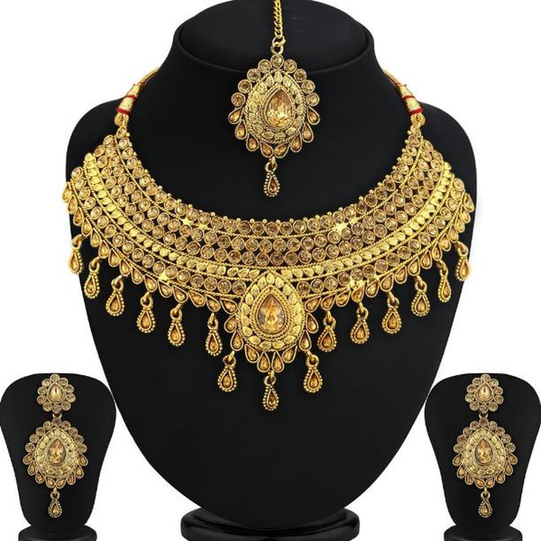 Jewelry set gold-plated gold vintage wedding dress jewelry necklace necklace earrings pendant gold jewelry alloy plated silver gilt
