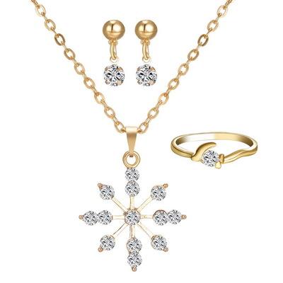 Christmas Snowflower Jewelry Set Alloy Drop Earrings Pendent Necklace Rings Set Shiny Rhinestone Women Jewelry Charm Gifts