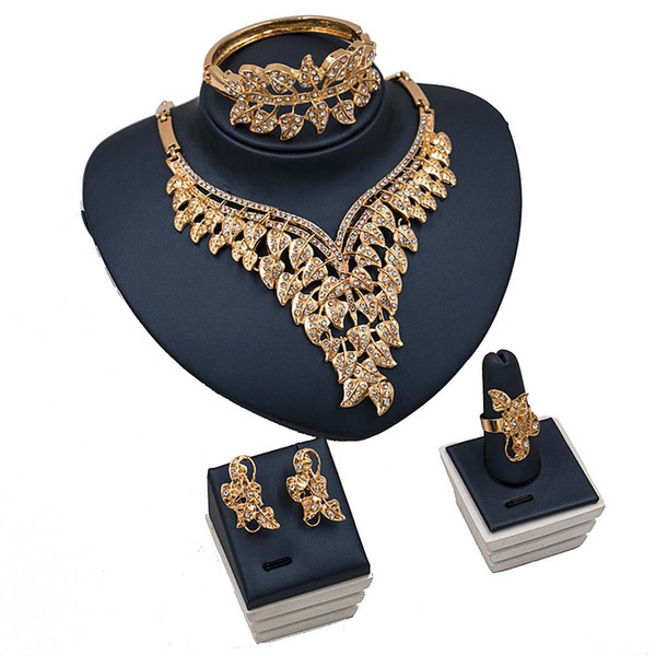 4pcs Luxury Women Gold Jewelry Set Dubai Gold Plated Fashion Jewelry Sets for Women F1120 with Rhinestones