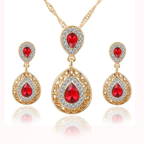 Trendy Blue Zircon Crystal Jewelry Sets For Women Engagement gold color necklaces & pendants Earrings african beads jewelry set