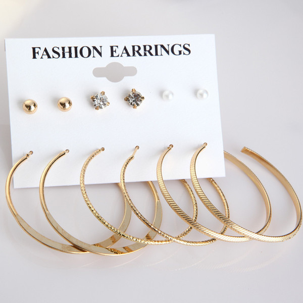 European big circle earring 6pair/set pearl crystal hyperbole earring combination set earing 3set/lot