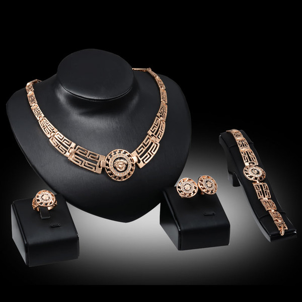 jewelry sets Punk Exaggerated Women Fashion 18K Gold Plated Alloy Lion Head Necklace/Earring/Ring/Bracelet 4-piece Set Jewelry JS015