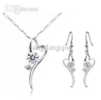 Wholesale-100% Silver 925 AAA Jewelry Sets for Women Heart and sets Solid Silver Free Shipping JN70JE35