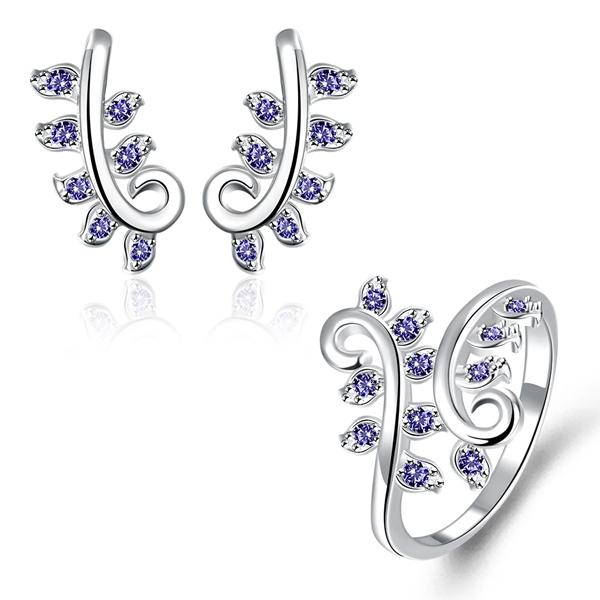 Best gift fashion plant 925 silver earring ring jewelry sets; brand new sterling silver blue gemstone set fit women wedding GTFS059A